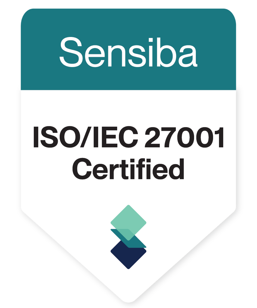 ISO/IEC 27001 Certified, issued by Sensiba